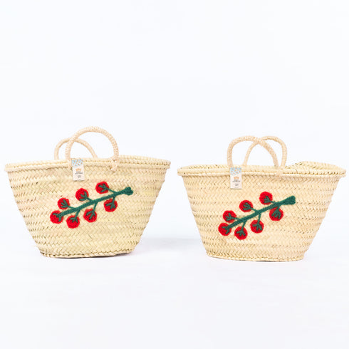Tomato Stem Leaf Embroidered Basket - Handwoven Farmers’ Market Tote 🍅
